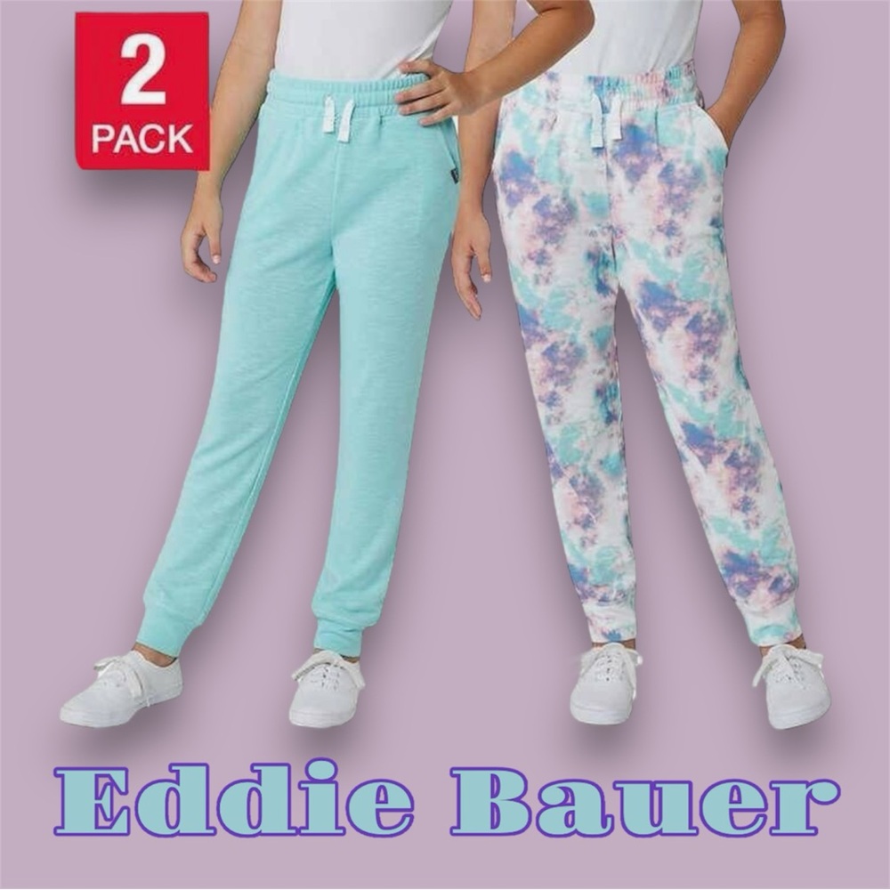 Eddie Bauer NWT Youth Girls 2-pack Lounge Joggers in aqua/tie dye